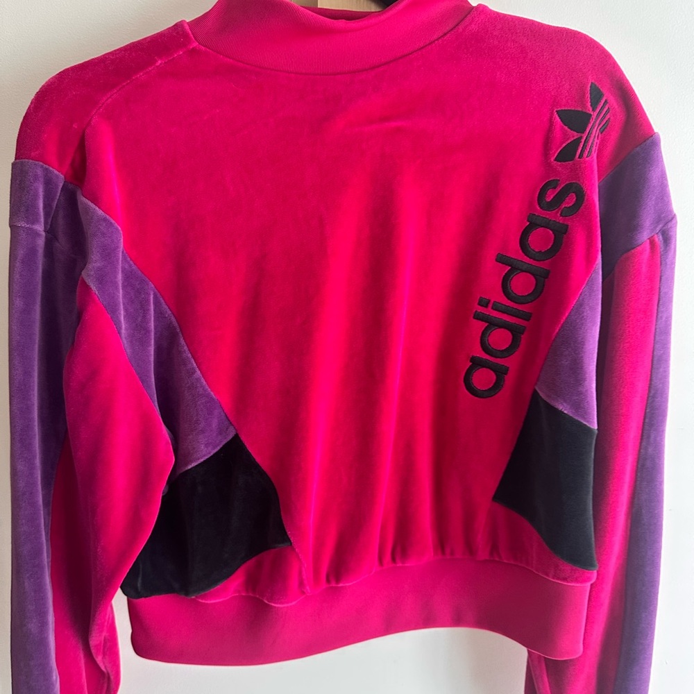 Adidas Pink Cropped Long Sleeve Sweatshirt with Mandarin Collar